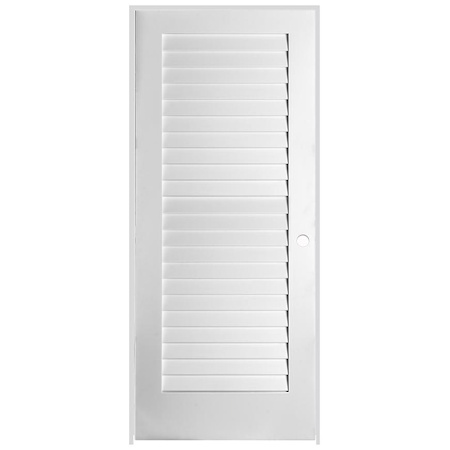Trimlite 30" W x 80" H Plantation Full Louver Primed Solid Core 7-1/4" Jamb Left Handed Interior Pre Hung Passage Door with Black Hinges Primed