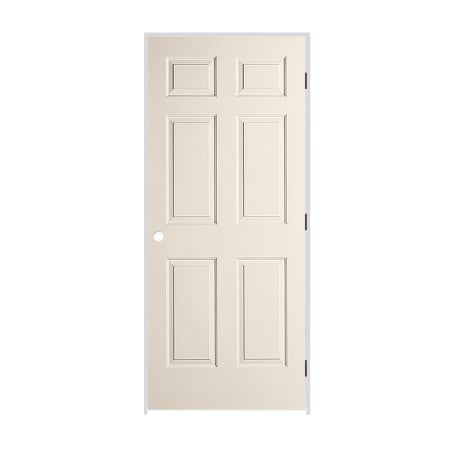 Trimlite 30" x 80" x 1-3/8" Primed 6-Panel Colonist Molded Textured Hollow Core 6-9/16" LH Prehung Door with Matte Black Hinges Primed