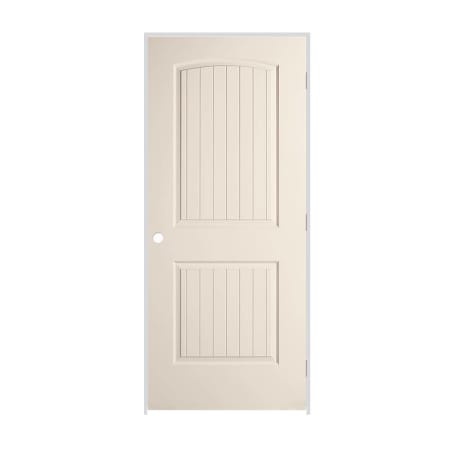 Trimlite 30" x 80" Primed 2-Panel Arch Top V-Groove Santa Fe Molded Hollow Core 4-9/16" Jamb Left Hand Prehung Door with Brushed Chrome Hinges Primed