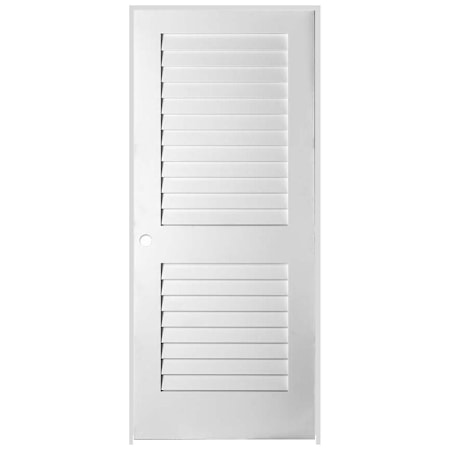 Trimlite 30" W x 84" H Plantation Full Louver Primed Solid Core 4-9/16" Jamb Right Handed Interior Pre Hung Passage Door with Satin Nickel Hinges Primed