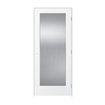 Trimlite 32" x 80" Reed Glass 1 Lite Primed Prehung Left Interior French Passage Door with Satin Nickel Hinges and 7-1/4" Door Jamb Primed