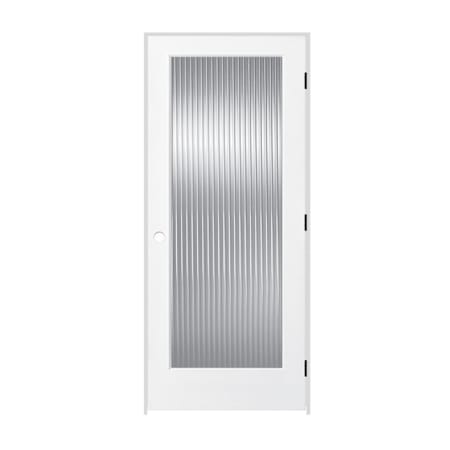 Trimlite 32" x 80" Reed Glass 1 Lite Primed Prehung Left Interior French Passage Door with Black Hinges and 6-9/16" Door Jamb Primed