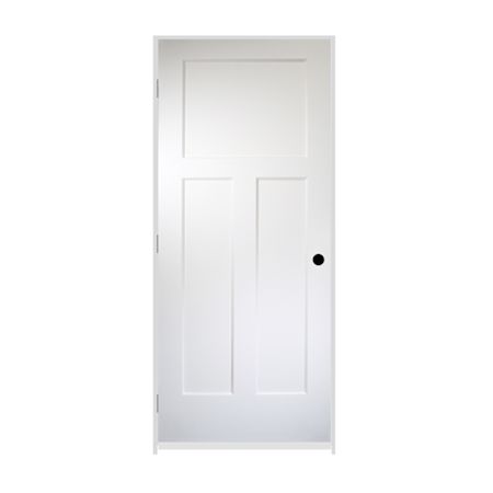 Trimlite 32" by 80" 3 Panel Bevel Shaker Right Handed Interior Prehung Passage Door with Satin Nickel Hinges and 4-9/16" Door Jamb Unfinished