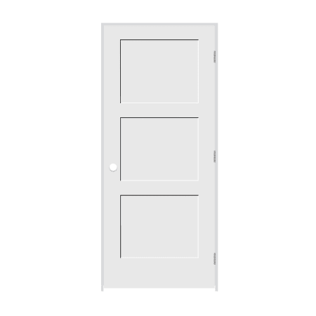 Trimlite 32" by 84" Shaker 3 Panel Left Handed Interior Prehung Passage Door with Brushed Chrome Hinges and 6-9/16" Door Jamb Primed
