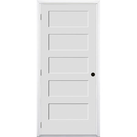 Trimlite 36" by 80" 5-Panel Shaker Right Handed Interior Prehung Fire Rated Passage Door with Satin Nickel Hinges and 6 9/16" Door Jamb - Mill Sill Primed