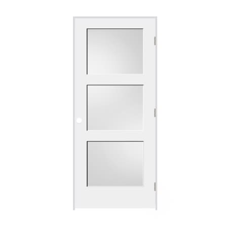 Trimlite 36" by 80" 3-Lite Shaker Left Handed Interior Prehung Passage Door with Satin Nickel Hinges and 6-9/16" Door Jamb Primed