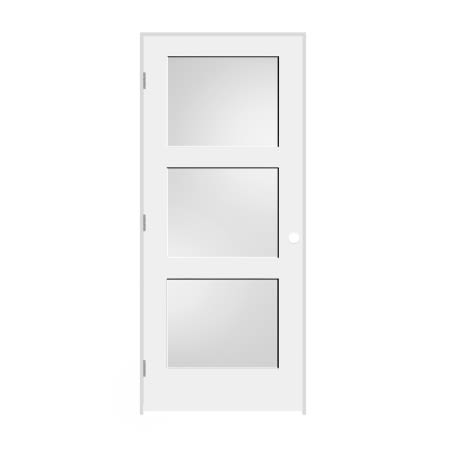Trimlite 36" by 80" 3-Lite Shaker Right Handed Interior Prehung Passage Door with Brushed Chrome Hinges and 6-9/16" Door Jamb Primed