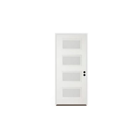 Trimlite 36"W x 80"H Etched 4 Lite Contemporary Left Handed Exterior Prehung Entry Door with Satin Nickel Hinges, 6-9/16" Door Jamb, and Bronze Sill Primed