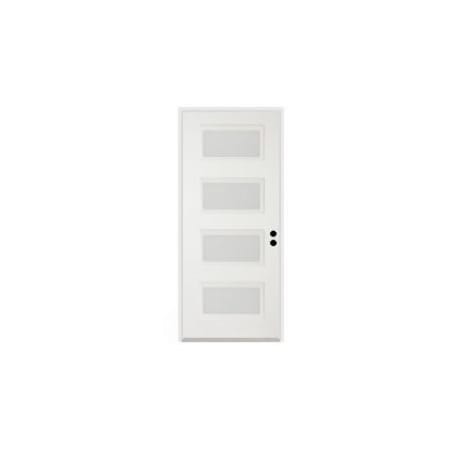 Trimlite 36"W x 80"H Etched 4 Lite Contemporary Left Handed Exterior Prehung Entry Door with Bright Chrome Hinges, 6-9/16" Door Jamb, and Mill Sill Primed