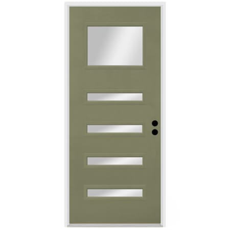 Trimlite Contemporary 38" by 82" Clear Glass Left Handed Pre-Hung Entry Door with 4-9/16" Door Jamb, Oil Rubbed Bronze Hinges, and Mill Sill Primed