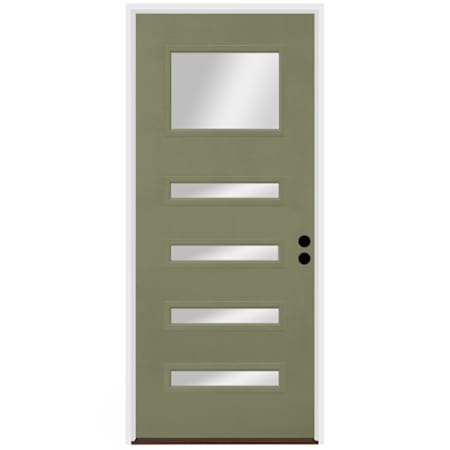 Trimlite Contemporary 38" by 82" Clear Glass Left Handed Pre-Hung Entry Door with 6-9/16" Door Jamb, Brushed Chrome Hinges, and Bronze Sill Primed