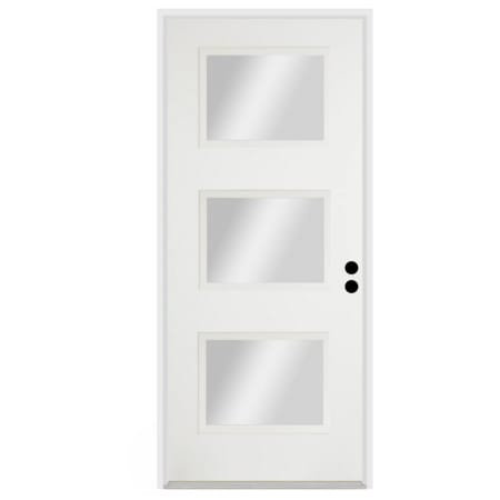 Trimlite 36"W x 80"H Clear 3 Lite Contemporary Left Handed Exterior Prehung Entry Door with Satin Nickel Hinges, 4-9/16" Door Jamb, and Mill Sill Primed