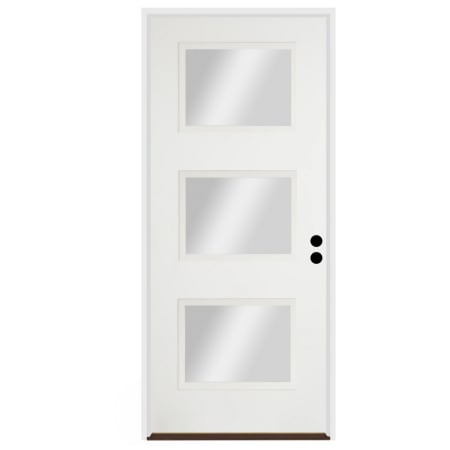 Trimlite 36"W x 80"H Clear 3 Lite Contemporary Left Handed Exterior Prehung Entry Door with Satin Nickel Hinges, 6-9/16" Door Jamb, and Bronze Sill Primed