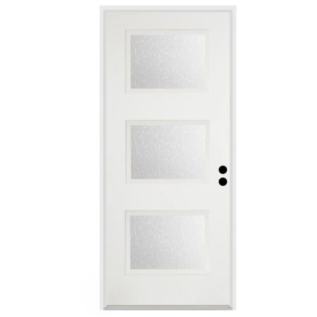 Trimlite 36"W x 80"H Rain 3 Lite Contemporary Left Handed Exterior Prehung Entry Door with Bright Chrome Hinges, 6-9/16" Door Jamb, and Mill Sill Primed