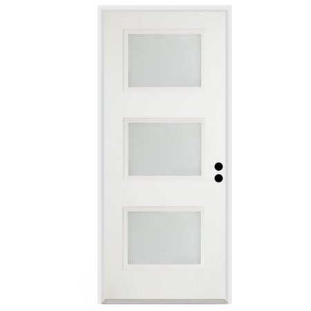 Trimlite 36"W x 80"H Etched 3 Lite Contemporary Left Handed Exterior Prehung Entry Door with Bright Chrome Hinges, 4-9/16" Door Jamb, and Mill Sill Primed