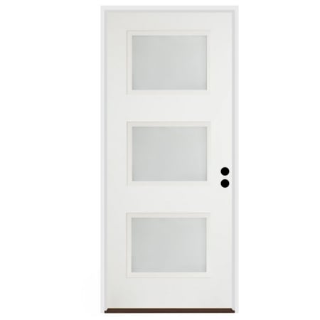 Trimlite 36"W x 80"H Etched 3 Lite Contemporary Left Handed Exterior Prehung Entry Door with Oil Rubbed Bronze Hinges, 6-9/16" Door Jamb, and Bronze Sill Primed