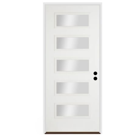 Trimlite 36"W x 80"H Clear 5 Lite Contemporary Left Handed Exterior Prehung Entry Door with Satin Nickel Hinges, 6-9/16" Door Jamb, and Bronze Sill Primed