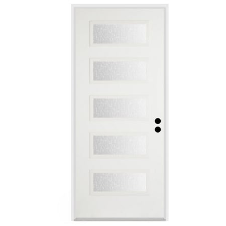 Trimlite 36"W x 80"H Rain 5 Lite Contemporary Left Handed Exterior Prehung Entry Door with Bright Chrome Hinges, 4-9/16" Door Jamb, and Mill Sill Primed