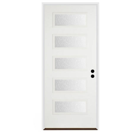 Trimlite 36"W x 80"H Rain 5 Lite Contemporary Left Handed Exterior Prehung Entry Door with Black Hinges, 6-9/16" Door Jamb, and Bronze Sill Primed