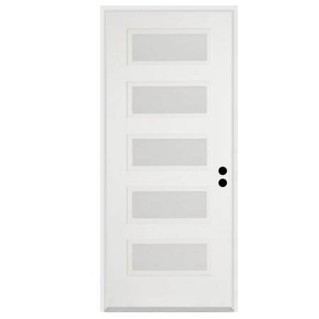 Trimlite 36"W x 80"H Etched 5 Lite Contemporary Left Handed Exterior Prehung Entry Door with Bright Chrome Hinges, 6-9/16" Door Jamb, and Mill Sill Primed