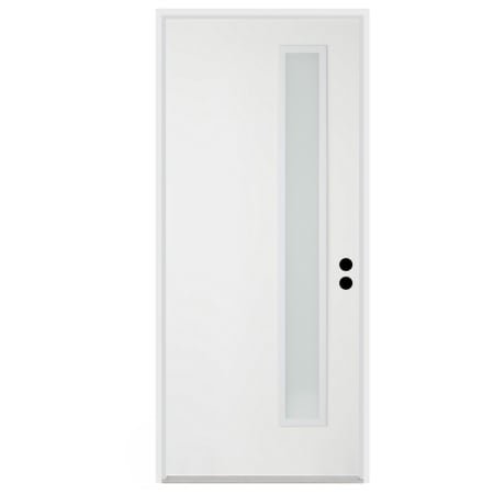 Trimlite 36"W x 80"H Etched 1 Lite Contemporary Left Handed Exterior Prehung Entry Door with Satin Nickel Hinges, 6-9/16" Door Jamb, and Mill Sill Primed