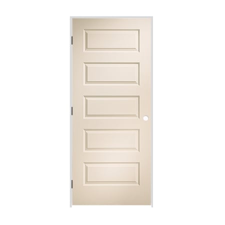 Trimlite 36" x 80" Primed 5-Panel Rockport Molded Hollow Core 6-9/16" Jamb Right Hand Prehung Door with Oil Rubbed Bronze Hinges Primed