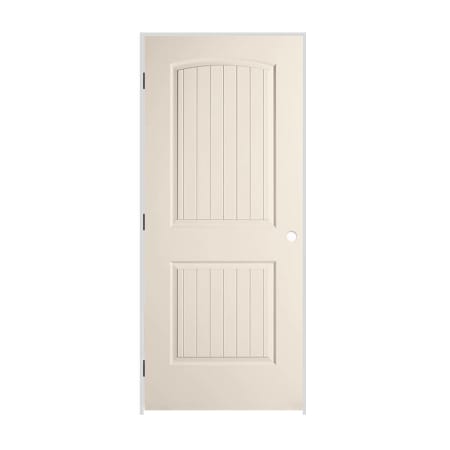 Trimlite 36" x 80" Primed 2-Panel Arch Top V-Groove Santa Fe Molded Hollow Core 4-9/16" Jamb Right Hand Prehung Door with Black Hinges Primed