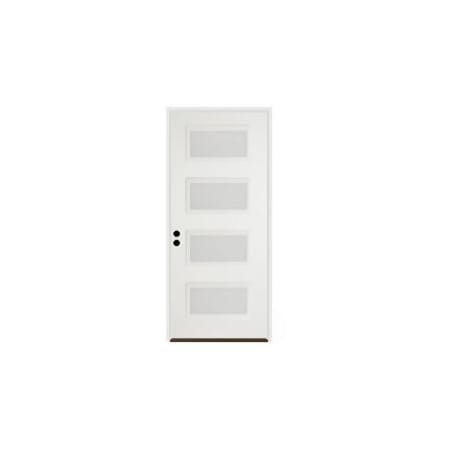 Trimlite 36"W x 80"H Etched 4 Lite Contemporary Right Handed Exterior Prehung Entry Door with Satin Nickel Hinges, 4-9/16" Door Jamb, and Bronze Sill Primed