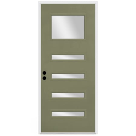 Trimlite Contemporary 38" by 82" Clear Glass Right Handed Pre-Hung Entry Door with 4-9/16" Door Jamb, Satin Nickel Hinges, and Mill Sill Primed