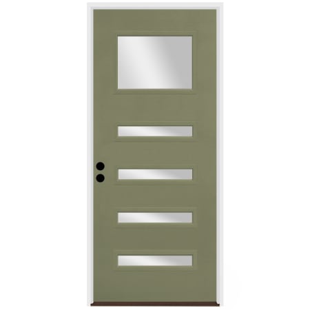 Trimlite Contemporary 38" by 82" Clear Glass Right Handed Pre-Hung Entry Door with 4-9/16" Door Jamb, Brushed Chrome Hinges, and Bronze Sill Primed
