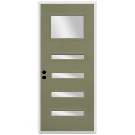 Trimlite Contemporary 38" by 82" Clear Glass Right Handed Pre-Hung Entry Door with 6-9/16" Door Jamb, Satin Nickel Hinges, and Mill Sill Primed