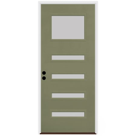 Trimlite Contemporary 38" by 82" Frosted Glass Right Handed Pre-Hung Entry Door with 4-9/16" Door Jamb, Satin Nickel Hinges, and Bronze Sill Primed