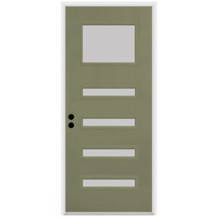 Trimlite Contemporary 38" by 82" Frosted Glass Right Handed Pre-Hung Entry Door with 6-9/16" Door Jamb, Black Hinges, and Mill Sill Primed