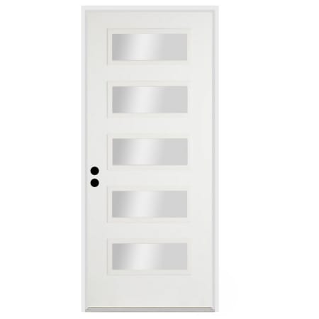 Trimlite 36"W x 80"H Clear 5 Lite Contemporary Right Handed Exterior Prehung Entry Door with Satin Nickel Hinges, 4-9/16" Door Jamb, and Mill Sill Primed