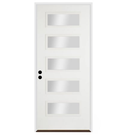 Trimlite 36"W x 80"H Clear 5 Lite Contemporary Right Handed Exterior Prehung Entry Door with Satin Nickel Hinges, 6-9/16" Door Jamb, and Bronze Sill Primed