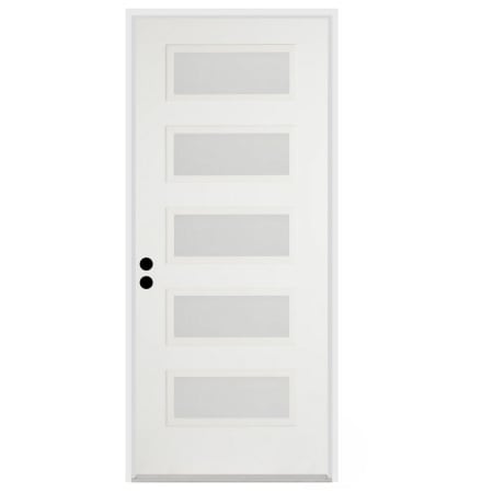 Trimlite 36"W x 80"H Etched 5 Lite Contemporary Right Handed Exterior Prehung Entry Door with Oil Rubbed Bronze Hinges, 4-9/16" Door Jamb, and Mill Sill Primed