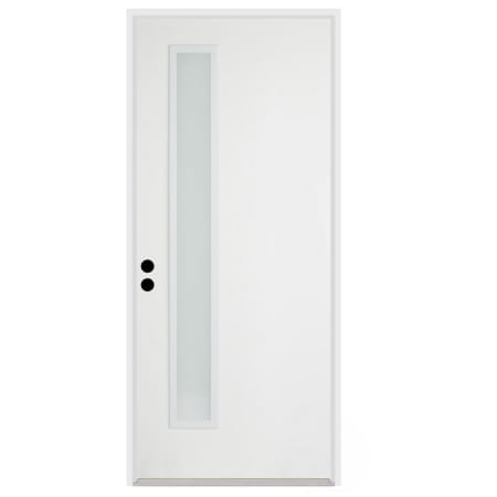 Trimlite 36"W x 80"H Etched 1 Lite Contemporary Right Handed Exterior Prehung Entry Door with Satin Nickel Hinges, 6-9/16" Door Jamb, and Mill Sill Primed
