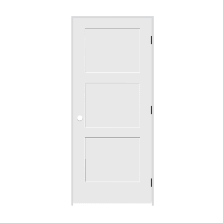 Trimlite 36" by 84" Shaker 3 Panel Left Handed Interior Prehung Passage Door with Black Hinges and 7-1/4" Door Jamb Primed