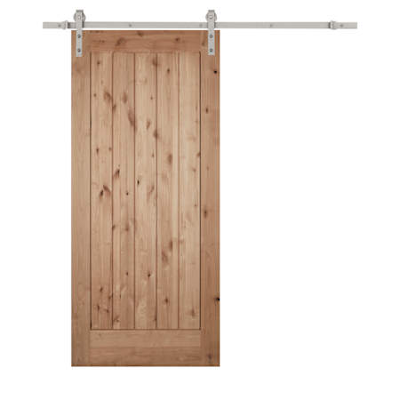 Trimlite 42" x 84" Unfinished Notty Alder Panel Barn Door with Barn Door Hardware Kit Knotty Alder