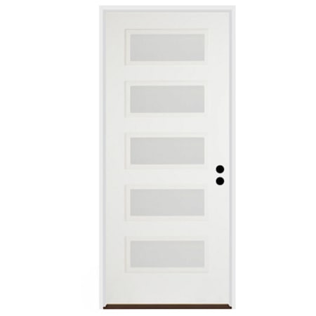 Trimlite 36"W x 96"H Etched 5 Lite Contemporary Left Handed Exterior Prehung Entry Door with Bright Chrome Hinges, 4-9/16" Door Jamb, and Bronze Sill Primed