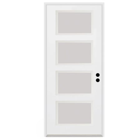 Trimlite 36"W x 96"H Etched 4 Lite Contemporary Left Handed Exterior Prehung Entry Door with Satin Nickel Hinges, 6-9/16" Door Jamb, and Mill Sill Primed