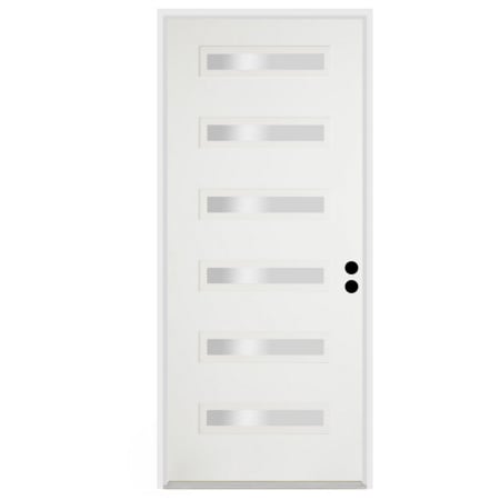 Trimlite 36"W x 96"H Clear 6 Lite Contemporary Left Handed Exterior Prehung Entry Door with Oil Rubbed Bronze Hinges, 4-9/16" Door Jamb, and Mill Sill Primed