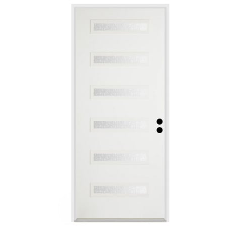 Trimlite 36"W x 96"H Rain 6 Lite Contemporary Left Handed Exterior Prehung Entry Door with Bright Chrome Hinges, 6-9/16" Door Jamb, and Mill Sill Primed