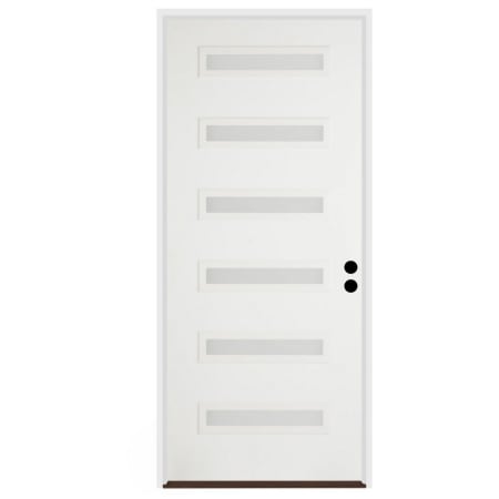 Trimlite 36"W x 96"H Etched 6 Lite Contemporary Left Handed Exterior Prehung Entry Door with Black Hinges, 4-9/16" Door Jamb, and Bronze Sill Primed