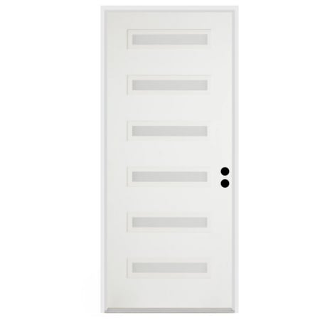 Trimlite 36"W x 96"H Etched 6 Lite Contemporary Left Handed Exterior Prehung Entry Door with Black Hinges, 6-9/16" Door Jamb, and Mill Sill Primed