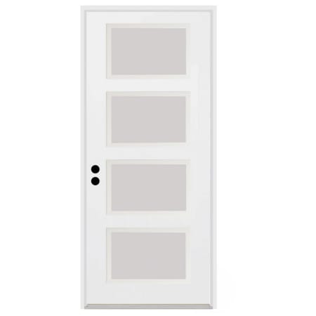 Trimlite 36"W x 96"H Etched 4 Lite Contemporary Right Handed Exterior Prehung Entry Door with Black Hinges, 4-9/16" Door Jamb, and Mill Sill Primed