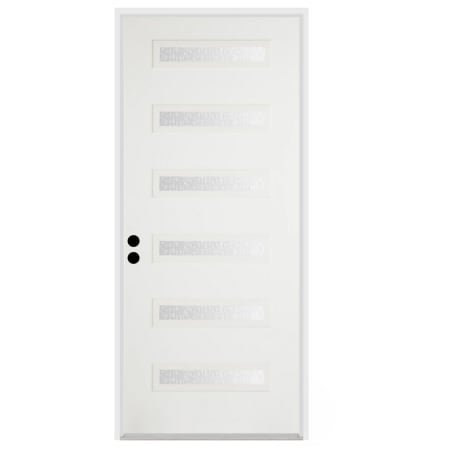 Trimlite 36"W x 96"H Rain 6 Lite Contemporary Right Handed Exterior Prehung Entry Door with Satin Nickel Hinges, 4-9/16" Door Jamb, and Mill Sill Primed
