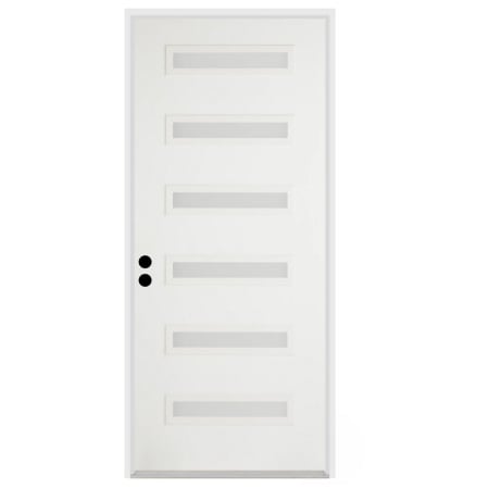 Trimlite 36"W x 96"H Etched 6 Lite Contemporary Right Handed Exterior Prehung Entry Door with Satin Nickel Hinges, 6-9/16" Door Jamb, and Mill Sill Primed