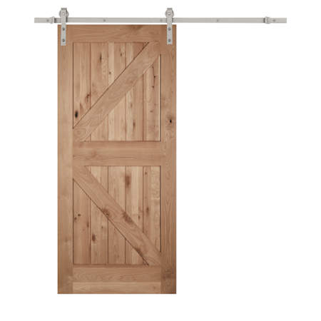 Trimlite 42" x 84" Unfinished Notty Alder Batten and Ledged British Brace Barn Door with Barn Door Hardware Kit Knotty Alder