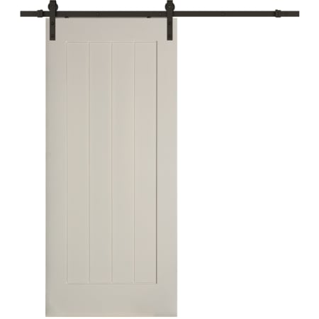 Trimlite 48" by 84" Plank Interior Barn Door with Track and Hardware Primed with Matte Black